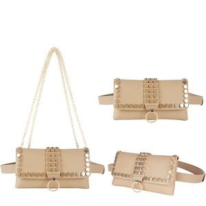 Chic Beige Clutch with Gold Chain